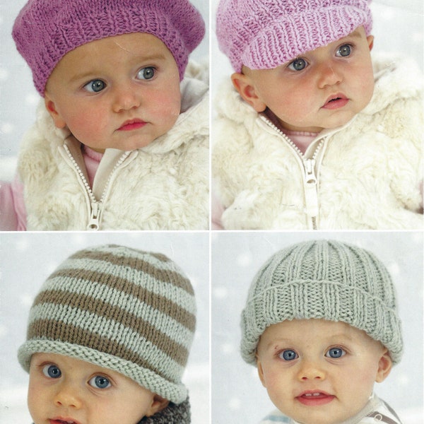 Instant PDF Download baby childs easy knit aran hats knitting pattern 0 to 6 years (2066)