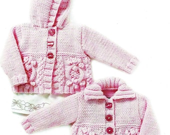 Instant PDF Digital Download baby childs chunky cardigans one with hood knitting pattern 6 months to 7 years (659)