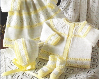 PDF Instant  Digital Download premature baby doll dress cardigan bonnet bootees shawl knitting pattern 12/18 inch (1182)