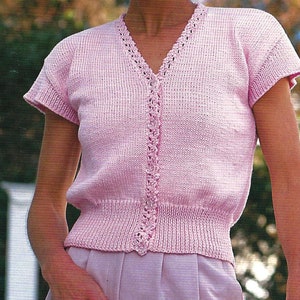 PDF Instant  Digital Download ladies soft cotton short sleeved cardigan knitting pattern 30 to 44 inch (2080)