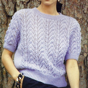 PDF Instant  Digital Download ladies  lace pattern sweater short sleeves  32 to 38 inch (2202)