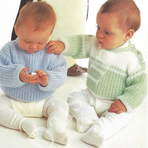 PDF Instant Digital Download baby striped and plain fishermans rib easy knit sweater knitting pattern 18 to 22 inch  (133)