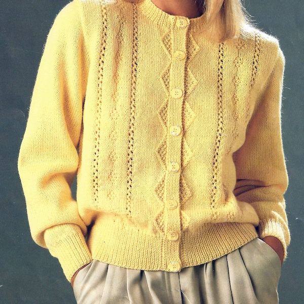 PDF Instant Digital Download ladies classic cardigan knitting pattern 30 to 40 inch (1906)