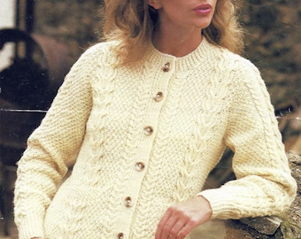 PDF Instant Digital Download ladies aran cardigan knitting pattern 32 to 42 inch (790)