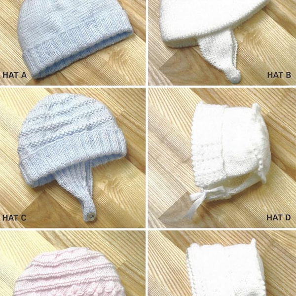 PDF Instant Download   Baby Hats Bonnets Helmets Premature Doll Birth to 2 years Knitting Pattern     (31)