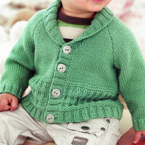 PDF Instant  Digital Download baby easy knit raglan cardigan knitting pattern easy knit 16 to 26 inch 0 to 7 years (2438)