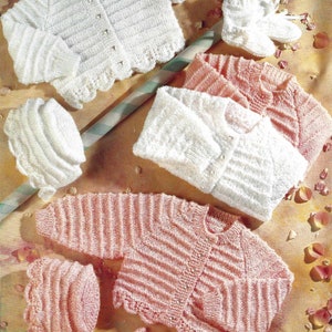 PDF Instant Digital Download baby cardigan bonnet & bootees knitting pattern 16 to 22 inch (2722)