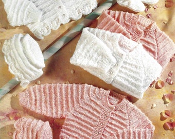 PDF Instant Digital Download baby cardigan bonnet & bootees knitting pattern 16 to 22 inch (2722)