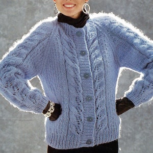 PDF Instant  Digital Download ladies chunky cardigan knitting pattern 32 to 42 inch (1004)