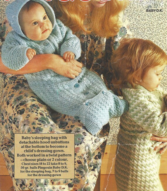 PDF Instant Digital Download Baby Childs Sleeping Bag Dressing Gown Knitting Pattern 18 to 22 Inch 1587 Etsy UK