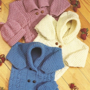 PDF Instant  Digital Download baby child Aran cardigans hat mittens knitting pattern 16 to 24 inch (2547)