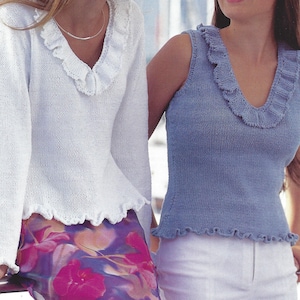 PDF Instant  Digital Download ladies  girls easy knit summer tops sleeveless  long sleeves 32 to 42 inch knitting pattern (690)