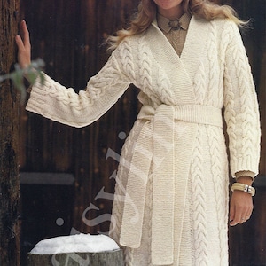 Instant PDF Download ladies aran cable coat & hat knitting pattern 32 to 38 inch bust 112 image 1