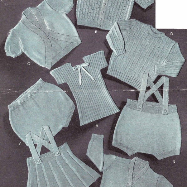 PDF Instant  Digital Download baby toddler cardigan trousers kilt blouse jersey bolero vest pilch knitting pattern (2611)