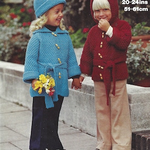 Instant digital download PDF childs chunky coat jacket cap knitting pattern 20 to 24 inch (1834)