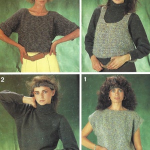 Instant PDF Digital Download ladies easy knit top sweater overtop vest headband knitting pattern 32/40 inch (1512)