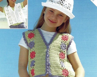 Instant PDF Digital Download  childs crochet waistcoat & hat pattern 1 to 12 years (1521)