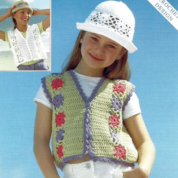 Instant PDF Digital Download  childs crochet waistcoat & hat pattern 1 to 12 years (1521)