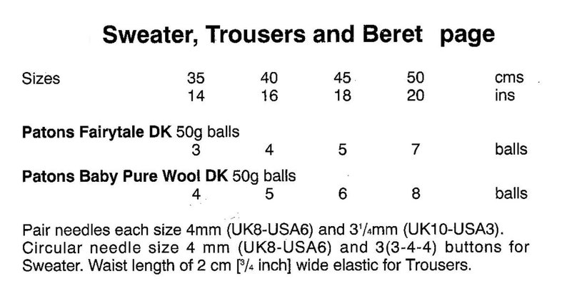 Instant PDF Digital Download premature baby doll sweater trousers beret knitting pattern 1420 1461