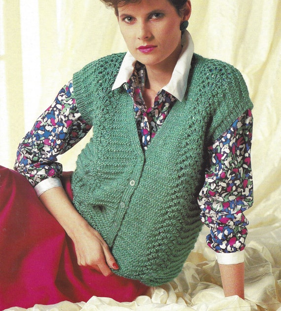 PDF Instant Digital Download ladies girls double knit waistcoat knitting  pattern 30 to 44 inch larger sizes (1951)