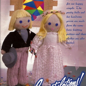 PDF Instant  Digital Download childs wedding bride groom doll knitting pattern (1018)
