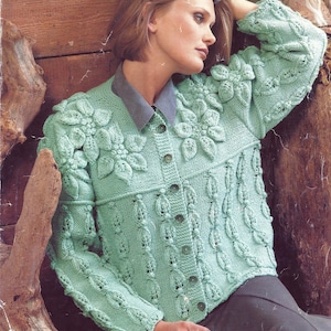 Instant PDF Digital Download ladies girls  aran applique jacket knitting pattern 32/42 (1195)