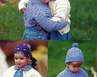 PDF Instant  Digital Download baby toddler childs cable yoke sweater cardigan hat ages 1 to 11 years knitting pattern (2680)