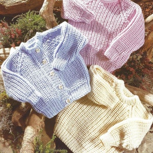 Instant digital download PDF easy knit baby child cardigans sweater chunky knitting pattern 22 to 34 inch (1799)