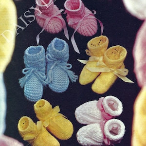PDF Instant  Digital Download baby pretty boy girl 5 pairs bootees shoes slippers knitting pattern (244)