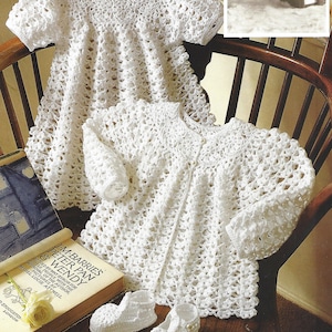 Instant PDF Digital Download baby matinee coat dress shoes crochet pattern 16 to 20 inch (1467)
