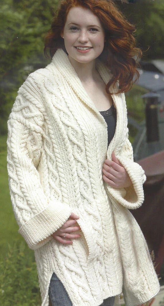 Instant PDF Download ladies aran edge to edge coat knitting | Etsy