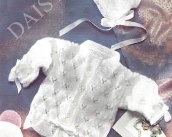 PDF Instant Digital Download premature baby doll lacy jacket & bonnet knitting pattern 12/20 inch (237)