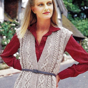 PDF Instant Digital Download ladies edge to edge Aran style waistcoat knitting pattern (  2720)