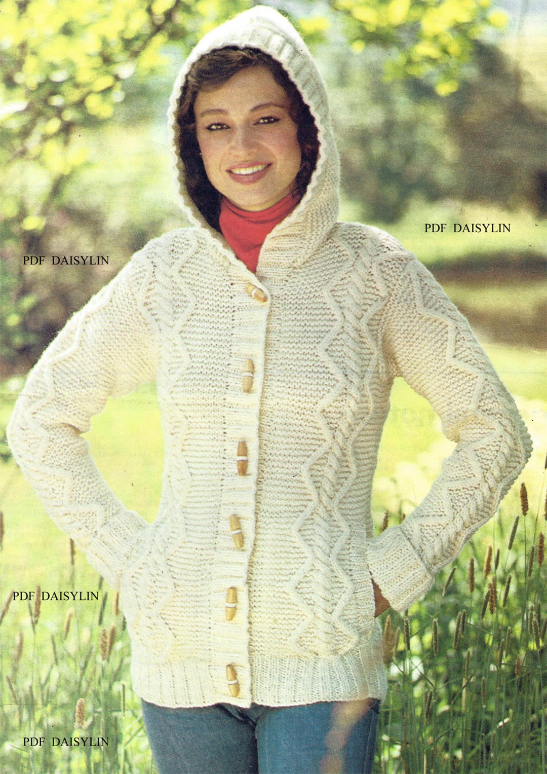 Instant PDF Download Ladies Hooded Aran Jacket Knitting Etsy UK