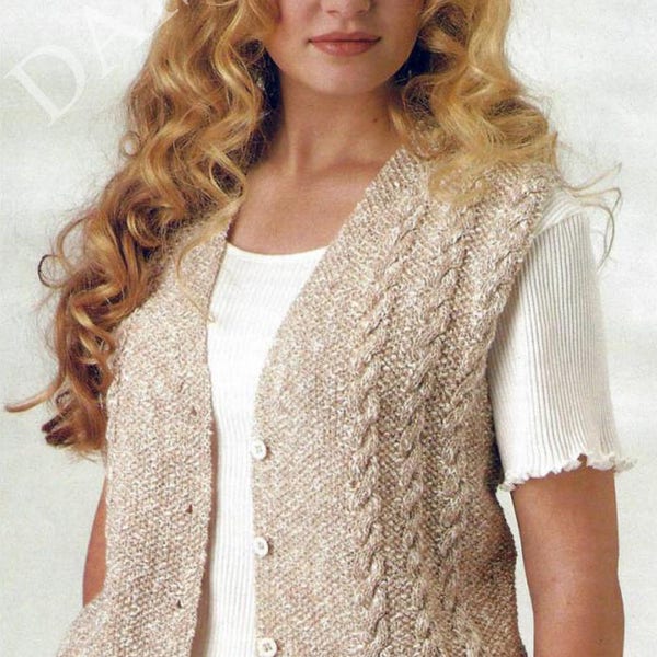 Instant PDF Digital Download ladies waistcoat 30 to 40 inch bust double knit knitting pattern  (219)