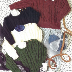PDF Instant Digital Download girl boy childs cabled sweater 20 to 30 inch chest knitting pattern double knit (180)