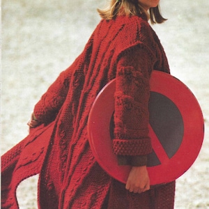 PDF Instant Digital Download ladies tree of life motif coat knitting pattern extra chunky yarn (2368)