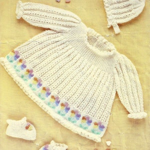 PDF Instant Digital Download baby dress bonnet shoes knitting pattern 16 to 22 inch (1552)