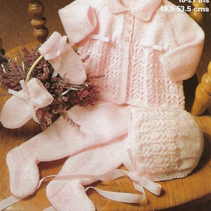 PDF Instant  Digital Download  baby 4 ply pram set knitting pattern 18/21 inch (453)