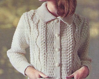 Cárdigan Aran Tradicional Para Mujer, Tejido De Punto Trenzado, Botones