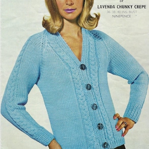 Digital Instant PDF Download ladies cardigan jacket bulky knitting pattern 36 to 40 inch (553)