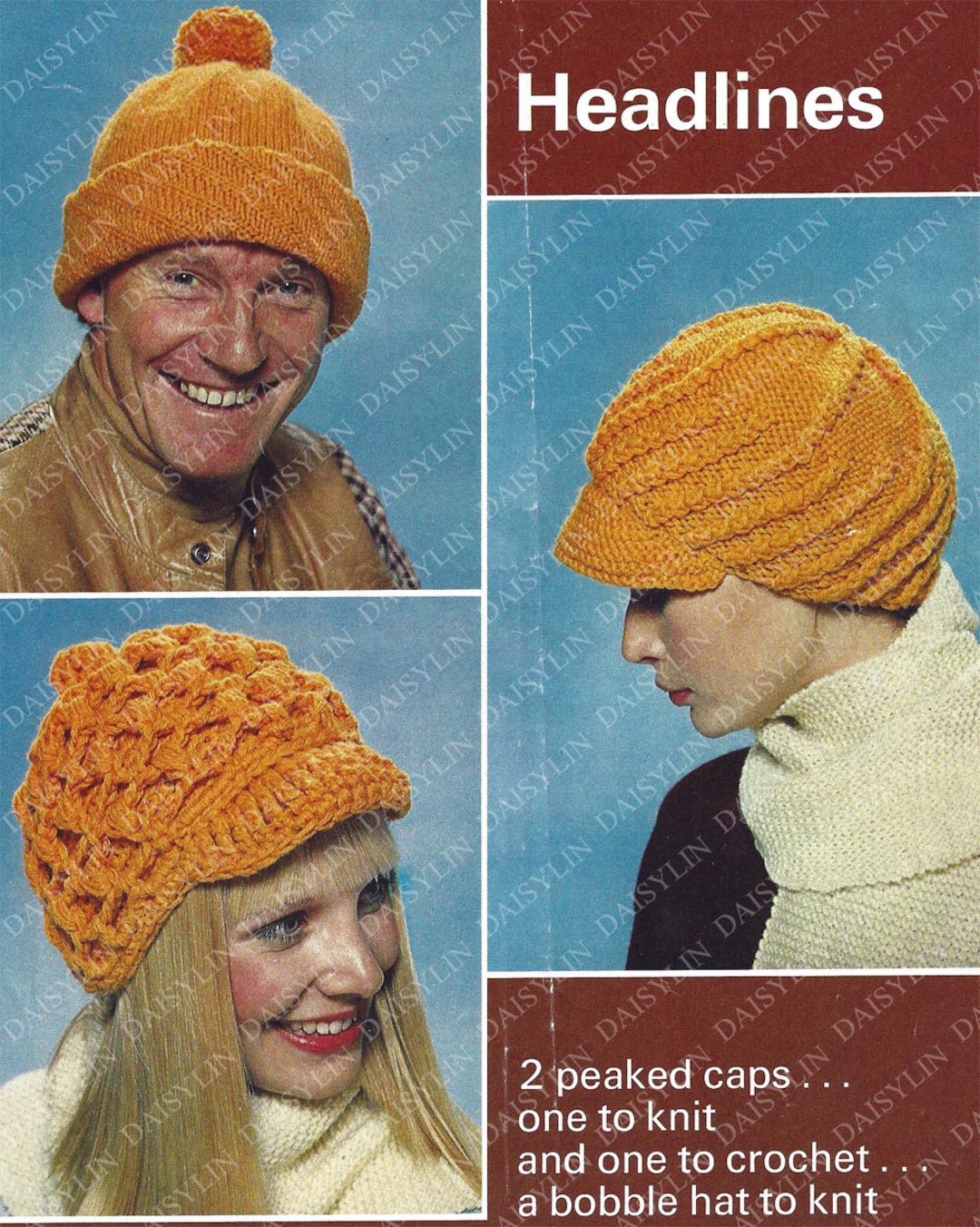 PDF Instant Digital Download Ladies Mens Knitted Crochet Caps & Hat ...