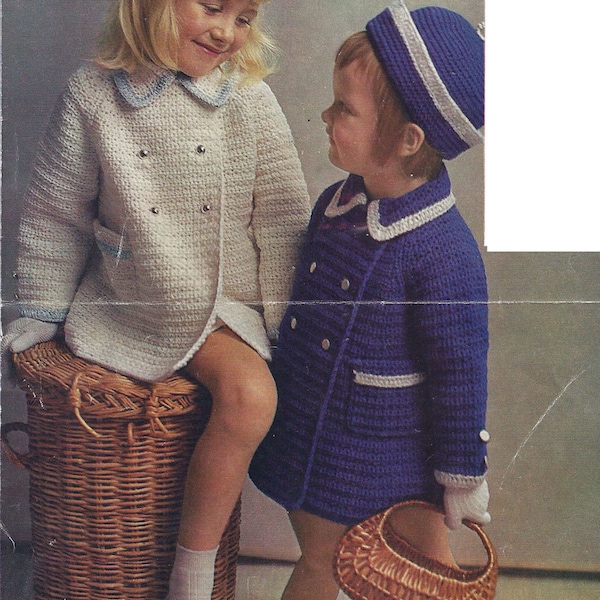 PDF Instant Digital Download baby child crochet coat & hat set pattern 22 to 28 inch (1632)