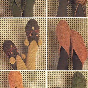 PDF Instant Digital Download ladies childrens 6 pairs slippers easy knitting pattern (2841)