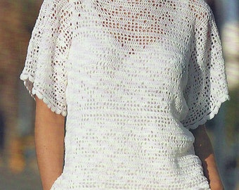 PDF Instant  Digital Download ladies girls short sleeves crochet top 30 to 40 inch pattern (2593)