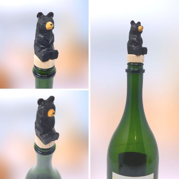 Bouchon de vin noir ours réutilisable fait main bouchon de bouteille économiseur de bouchon scellant accessoire décoratif forêt
