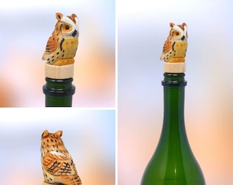 Great Horned Hoot Owl Wine Stopper Bird Handmade Reusable Bottle Plug Saver Cap Sealer Decor Unique Accessory
