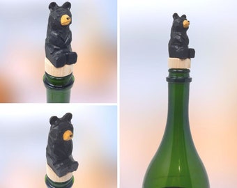 Black Bear Wine Stopper Handmade Reusable Bottle Plug Saver Cap Sealer Decorative Accessory Forest