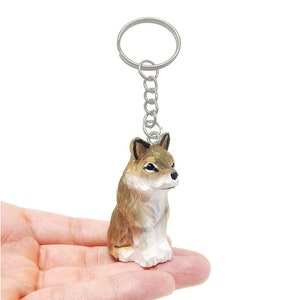 Wolf Keychain Ring Clip Charm Miniature Wood Mini Figurine Small Animal