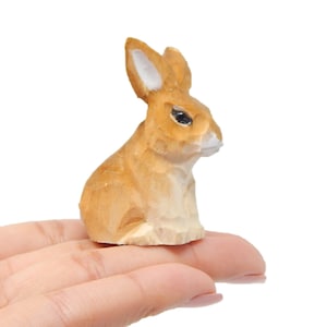 Brown Rabbit Bunny Miniature Wood Figurine Garden Statue Small Animal Decoration Art